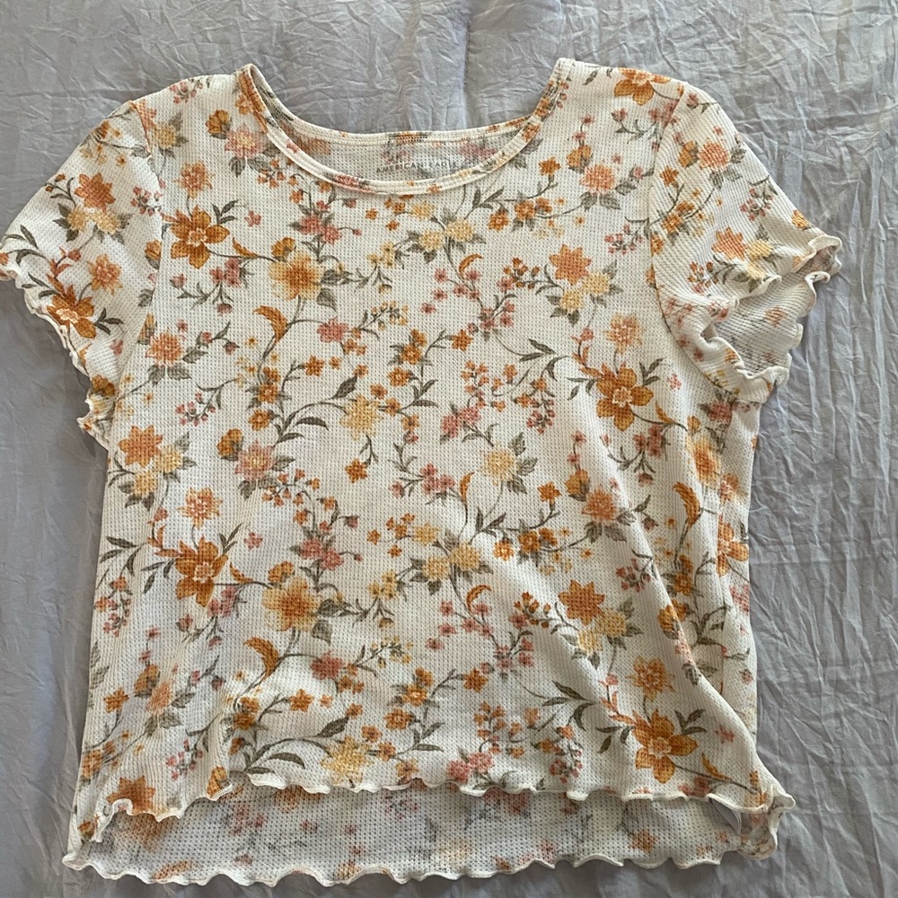 Lettuce edge flowered shirt